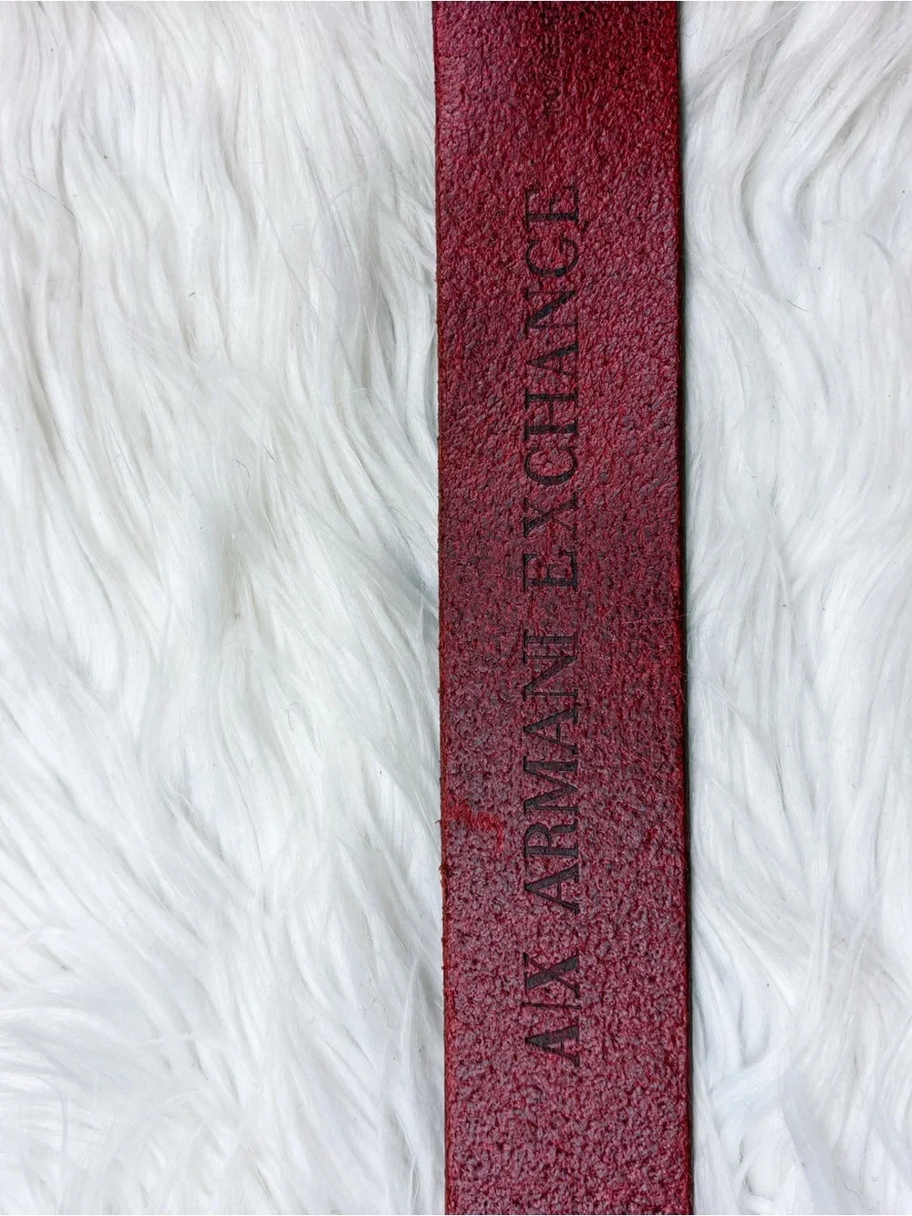 Armani Exchange Red Leather Belt Silver Logo Buckle Hardware AS IS